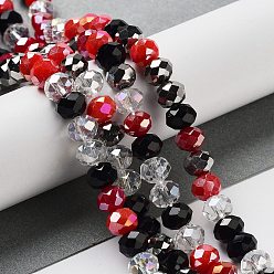 Серебро Стеклянные бусины, граненые, рондель, серебряные, 8x6 мм, отверстие : 1 мм, около 65~68 шт / нитка, 15.7~16.1 дюйм (40~41 см)