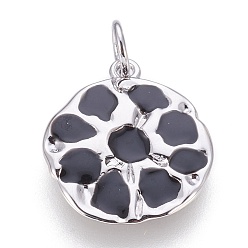 Платина Латунь эмаль подвески, лотоса стручок, чёрные, платина, 17x15x1.5 мм, отверстие : 3.5 мм