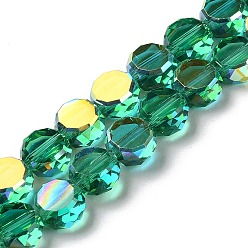 Темно-Зеленый Прозрачные стеклянные бусины гальваническим пряди, с покрытием AB цвета, граненые, полукруглый, темно-зеленый, 7.2x7.5x4 мм, отверстие : 1.5 мм, около 80 шт / нитка, 22.05'' (56 см)