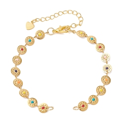 Настоящее золото 18K 304 Браслет из нержавеющей стали с эмалированным покрытием, плоский, круглый, с цветочным звеном, для изготовления браслета., с цинковым сплавом застежками омаров коготь, реальный 18 k позолоченный, 6.69 дюйм (17 см)