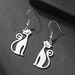 Нержавеющая Сталь Цвет 304 из нержавеющей стали болтаться серьги, форма кошки, цвет нержавеющей стали, 22.6~41.6 мм