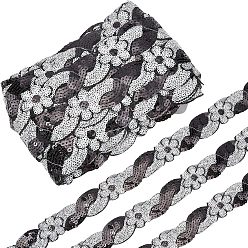 Black 8-Shaped Polyester Ribbons, with Sequins, Black, 1-5/8 inch(40mm), about 14.76 Yards(13.5m)/Bundle