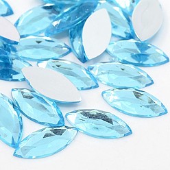 Небесно-голубой Имитация Тайвань акриловые горный хрусталь canbochons, плоская спина и гранеными, лошадиный глаз , голубой, 20x9x3 мм , около 500 шт / мешок