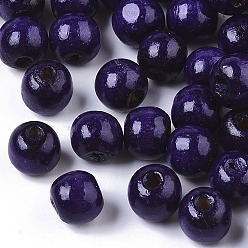 Dark Slate Blue Dyed Natural Wood Beads, Round, Lead Free, DarkSlate Blue, 10x9mm, Hole: 3mm, about 3000pcs/1000g