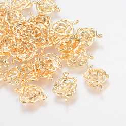 Real 18K Gold Plated Brass Links connectors, Nickel Free, Real 18K Gold Plated, Flower, 15.5x10x2mm, Hole: 1mm