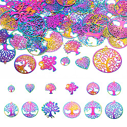 Rainbow Color 48 шт 12 стиль 201 филигранные подвески из нержавеющей стали, дерево жизни/сердце, Радуга цветов, 15~43.5x13.5~43x0.2~0.5 мм, отверстие : 1.2~2 мм, 4 шт / стиль