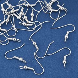 Серебро Латунные крючки для сережек, без свинца, без кадмии и без никеля, французские крючки с катушкой и шариком, серебряные, 19.5 мм, отверстие : 1 мм, штифты : 1 мм