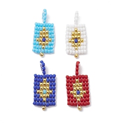 Mixed Color Handmade MIYUKI Round Rocailles Seed Loom Pattern, Rectangle with Hamsa Hand Pendants, Mixed Color, 25x11x2mm, Hole: 2mm