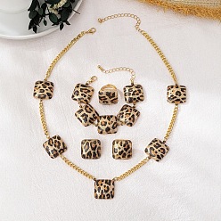 Золотой Леопардовый принт квадратные сплавные браслеты и серьги и ожерелья и кольца наборы для женщин, золотые, 400 мм