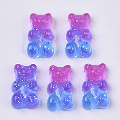 Orchid Transparent Resin Cabochons, with Glitter Powder, Two Tone, Bear, Orchid, 18x11x8mm