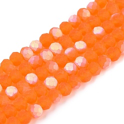 Темно-Оранжевый Прозрачные стеклянные бусины, граненые, матовые, с половинным покрытием ab цвета, рондель, темно-оранжевый, 4x3.5 мм, отверстие : 1 мм, около 105~110 шт / нитка, 38~39 см