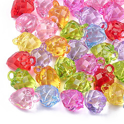Mixed Color Transparent Acrylic Pendants, Faceted, Strawberry, Mixed Color, 25~25.5x16~17x16.5mm, Hole: 3.5x4mm, about 180pcs/500g