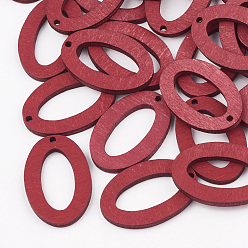 Crimson Pear Wood Pendants, Dyed, Oval, Crimson, 30~33.5x20~22x2.5mm, Hole: 1.6~1.8mm