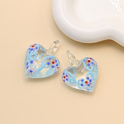 Light Sky Blue Handmade Lampwork Pendants, Heart, Light Sky Blue, 30x30mm