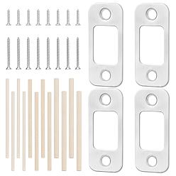 Stainless Steel Color Stainless Steel Door Repair Strike Plate, with Wooden Sticks and Screw, Rectangle, Stainless Steel Color, 25.5x56.5x2.5mm