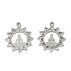 Human 201 подвески из нержавеющей стали, лазерная резка, реальный 18 k позолоченный, Будда и цветочный амулет, 17x15.5x1 мм, отверстие : 1.4 мм