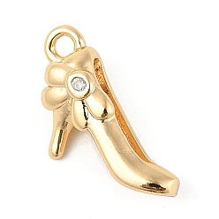 Настоящее золото 18K Латунные микропаве прозрачные подвески с фианитом, без кадмия, без никеля и без свинца, обувь прелести, реальный 18 k позолоченный, 9.5x14x4.5 мм, отверстие : 1.4 мм
