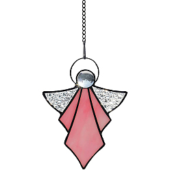 Flamingo Angel Stained Acrylic Window Planel with Chain, for Suncatchers Window Home Hanging Ornaments, Flamingo, 134.6x101.6mm