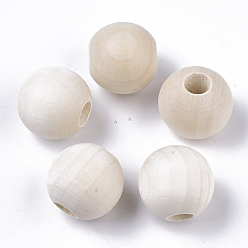 Floral White Unfinished Natural Wood Beads, Round, Floral White, 39~40x38mm, Hole: 10mm