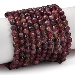 Tourmaline Naturels rouges perles de tourmaline brins, facette, ronde, 4~4.5mm, Trou: 0.8mm, Environ 93 pcs/chapelet, 15.35'' (39 cm)