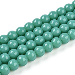 Светлый Морско-зеленый Запекание окрашенных непрозрачных стеклянных бусин, круглые, светло-зеленый, 6~6.5 мм, отверстие : 1 мм, около 71~72 шт / нитка, 14.96~15.16'' (38~38.5 см)