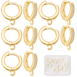 Chapado en Oro Real 18K 12Accesorios para pendientes de aro de latón, con circonita, sin plomo y el cadmio, con bucle, real 18 k chapado en oro, 15x2.5x13.5 mm, agujero: 1.5 mm, pin: 0.9 mm