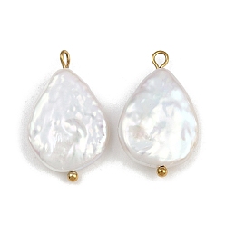 Настоящее золото 18K Подвески из натурального пресноводного жемчуга Кеши, слезинки, с 304 петлями из нержавеющей стали, белые, ионное покрытие (ip), реальный 18 k позолоченный, 23~25x13.5~14.5x4~8 мм, отверстие : 1.6~3 мм