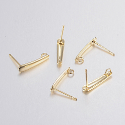 Golden 304 Stainless Steel Stud Earring Findings, with Loop, Golden, 15x3x1mm, Hole: 1.6mm, Pin: 0.8mm