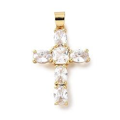Настоящее золото 18K Латунь кубический цирконий кулон, долговечный, без свинца и без кадмия, крестик, реальный 18 k позолоченный, 31.5x21x4.5 мм, отверстие : 3.5x5 мм