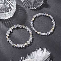 (52) Непрозрачная лаванда 2шт 2 стили стеклянные бусины эластичные браслеты для женщин, круглые и круглые, разноцветные, внутренний диаметр: 2-1/4~2-3/8 дюйм (5.65~5.95 см)