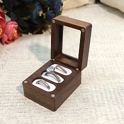 White 3-Slot Wooden Ring Packaging Storage Magnetic Boxes, Visible Window Jewelry Storage Boxes for Rings, Rectangle, White, 6.2x4.8x3.8cm