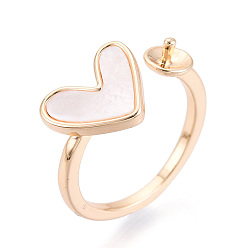 Настоящее золото 18K Закрепка для кольца-манжеты в форме сердца из латуни, за половину пробурено бисера, без кадмия, без никеля и без свинца, реальный 18 k позолоченный, штифты : 1~1.2 мм, 9.1 мм, внутренний диаметр: 16 мм