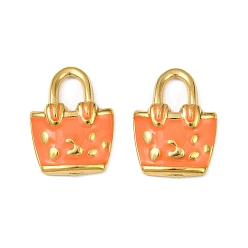 Оранжевый 304 нержавеющей стальной эмали подвески, сумка очарование, ионное покрытие (ip), реальный 18 k позолоченный, оранжевые, 21x15.5x4 мм, отверстие : 7x4.5 мм