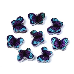 Blue Violet Printed Natural Freshwater Shell Beads, Butterfly, Blue Violet, 8~9x11~12x2.5~3mm, Hole: 0.8~0.9mm