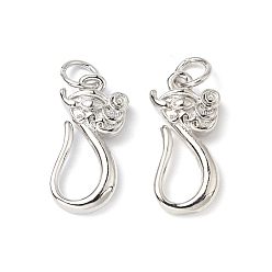 Платина Латунные застежки-крючки с покрытием стойки, долговечный, без кадмия и без свинца, дракон, платина, 16.5x9x3 мм, отверстие : 3.2 мм