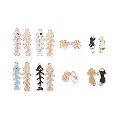 Light Gold Эмалевые подвески из сплава кошек и рыб, золотой свет, 22x12x2 мм, отверстия : 2 mm , 40 шт / комплект