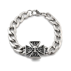 Античное Серебро 304 цепи для крепления на панцире из нержавеющей стали, крест с черепом, античное серебро, 8-5/8 дюйм (22 см), Кулон : 25x44x6 мм