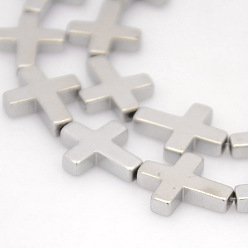 с Платиновым Покрытием Гальванизировать немагнитных синтетический гематит бисер пряди, крестик, с покрытием платиным, 17x14x4 мм, отверстие : 1 мм, около 23 шт / нитка, 15.7 дюйм