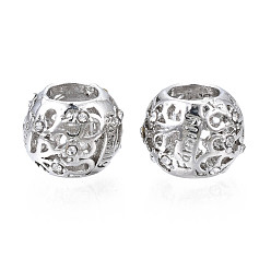 Crystal Rack Plating Alloy European Beads, Large Hole Beads, with Rhinestone, Cadmium Free & Nickel Free & Lead Free, Rondelle, Platinum, Crystal, 12x9mm, Hole: 5mm