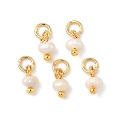 Золотой Подвески-рондели из натурального культивированного пресноводного жемчуга, с кольцами из нержавеющей стали, цветочный белый, золотые, 7x4x3.5 мм, отверстие : 2.5 мм