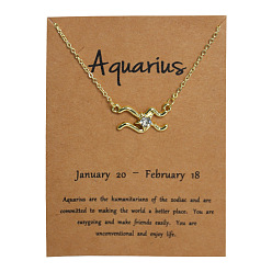 Водолей Ожерелья из сплава с кристаллами и стразами в виде созвездия для женщин, золотые, Водолей, 14.96 дюйм (38 см)