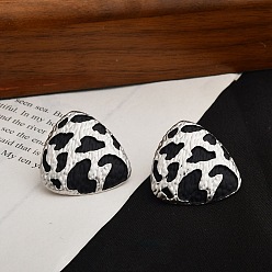 Треугольник Леопардовый принт латунные эмалевые серьги-гвоздики для женщин, матовый стиль, реальный 22 k позолоченный, треугольные, 23.5x24 мм