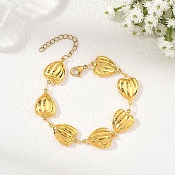 Golden 304 Stainless Steel Link Chain Bracelets for Women, Ribbed Heart, Ion Plating(IP), Long-Lasting Plated, Golden, 7.09 inch(18cm)
