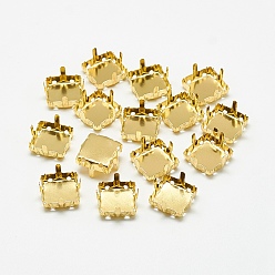 Golden 201 Stainless Steel Sew on Prong Settings, Claw Settings for Pointed Back Rhinestone, Square, Golden, Tray: 7x7mm, 8x8x6.5mm, Hole: 1mm