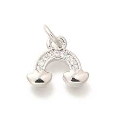 Платина Латунные микропаве прозрачные подвески с фианитом, с целью перехода в кольце, долговечный, без свинца и без кадмия, радужные прелести, платина, 9.5x11x2 мм, отверстие : 3.5 мм