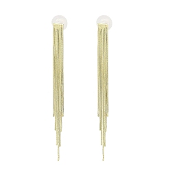 Golden Brass Chains Tassel Earrings, Dangle Stud Earrings, Golden, 90x7mm