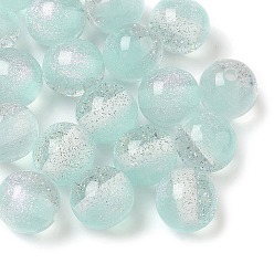 Бледно-бирюзовый Двухцветные бусины из смолы, круглые, с блеском порошок, бледные бирюзовая, 9.5 мм, отверстие : 2 мм