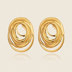 Настоящее золото 18K Спиральные овальные 304 серьги-гвоздики из нержавеющей стали, реальный 18 k позолоченный, 28x21.5 мм
