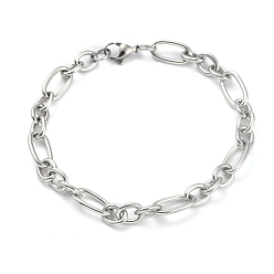 Нержавеющая Сталь Цвет Устойчивые к потускнению 304 браслеты-цепочки из нержавеющей стали Figaro, с карабин-лобстерами , цвет нержавеющей стали, 8 дюйм (20.2 см)