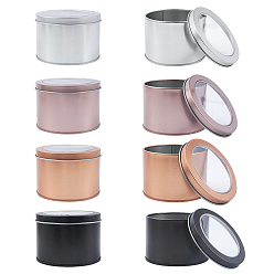 Mixed Color Iron Frosted Storage Jar, with PVC Clear Window, Cylinder Sealed Cans for Cupcake, Tea, Candles, Column, Mixed Color, 90x60mm, Inner Diameter: 82mm, Clear Window: 68mm, 4 colors, 2pcs/color, 8pcs/set